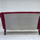 1950s, Danish 2-seater sofa, red furniture velour, ash wood legs.