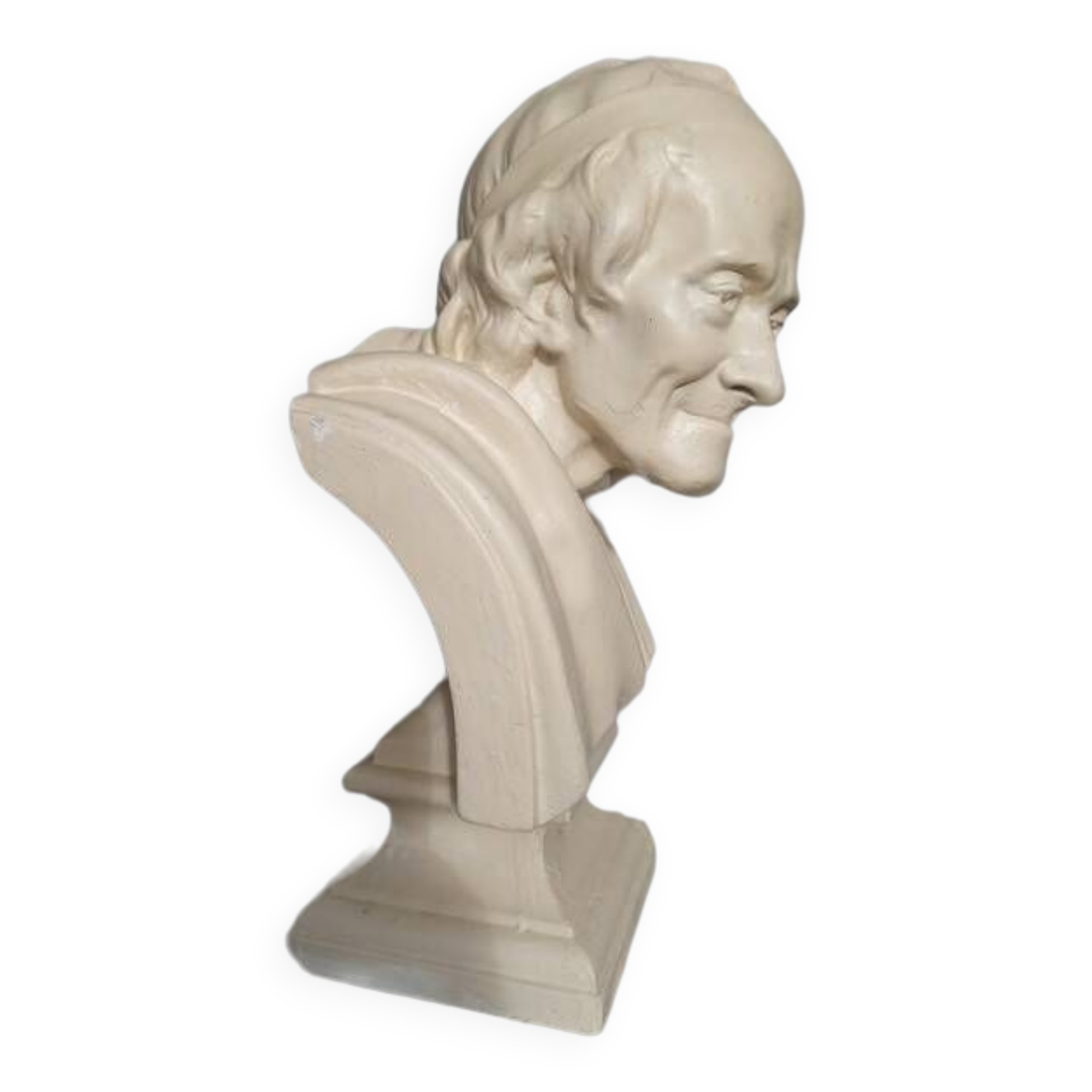 Voltaire bust in plaster 60cm th mid 20th century