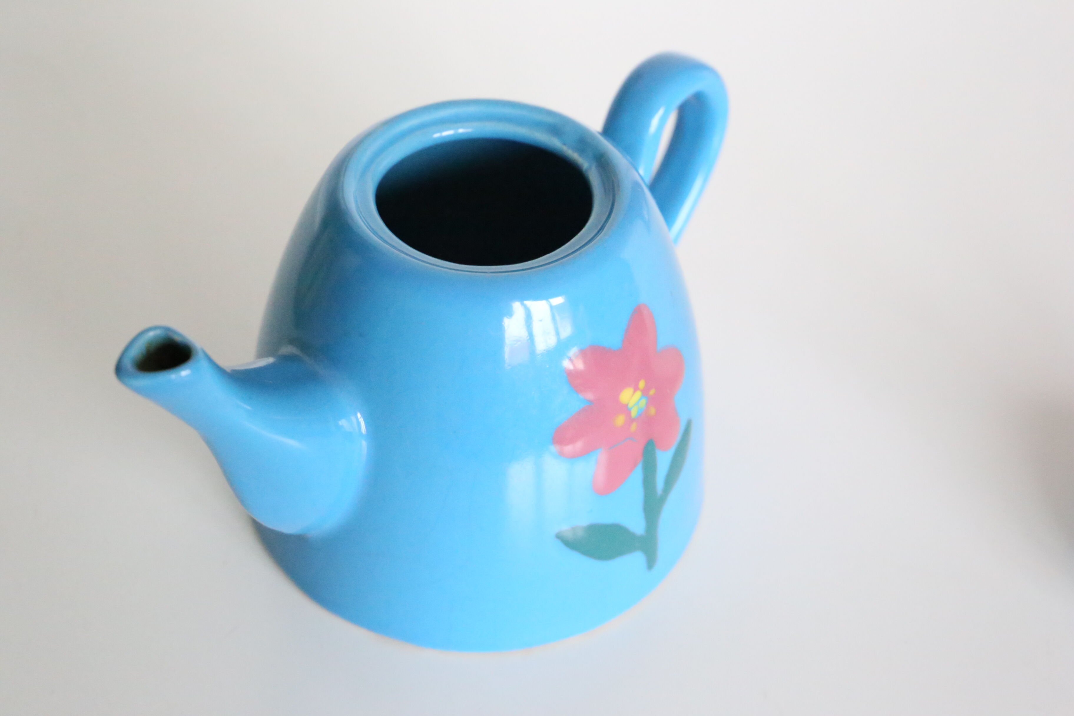 Blue ceramic teapot, vintage