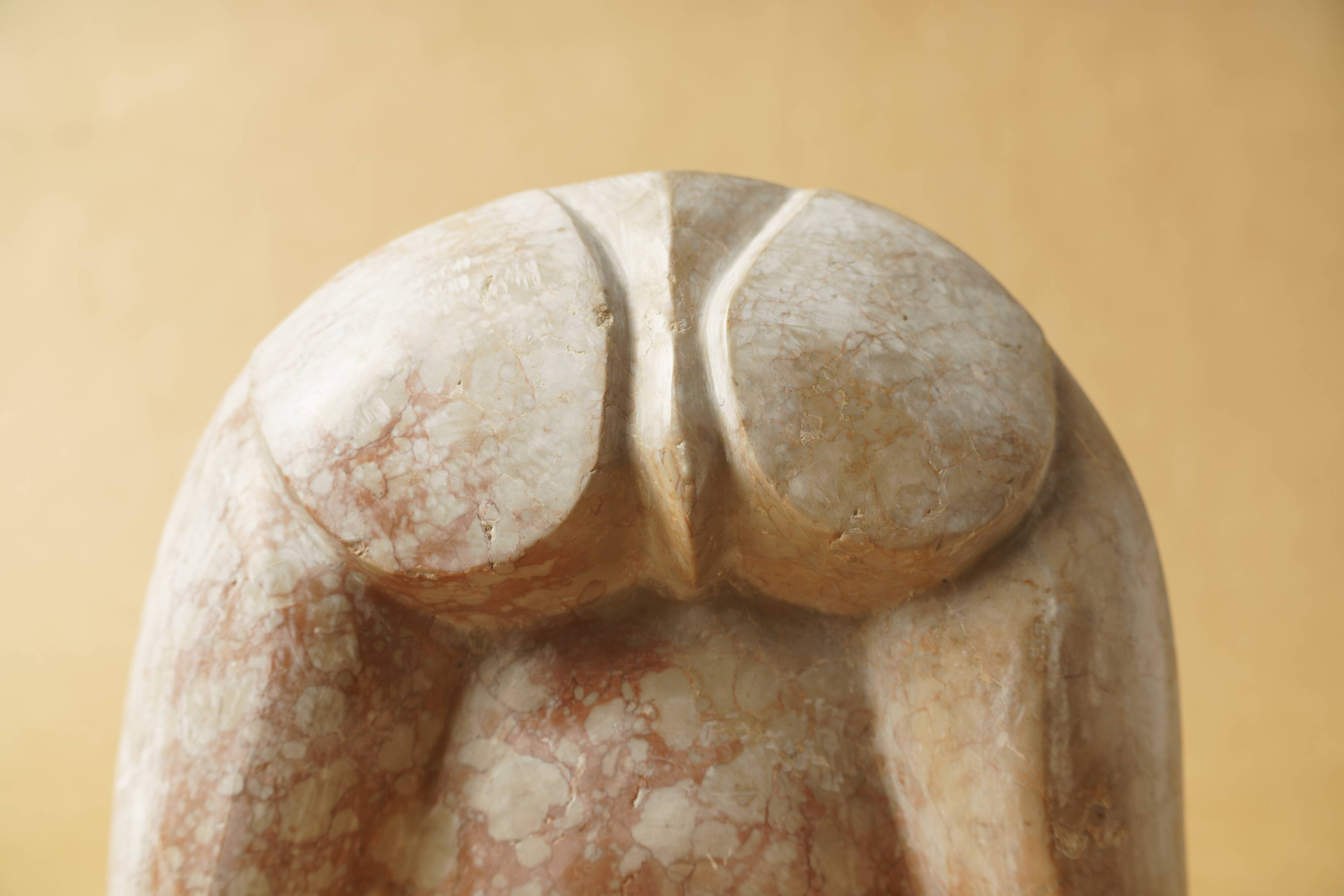 Abstract sculpture stone pink marble contemporary signed