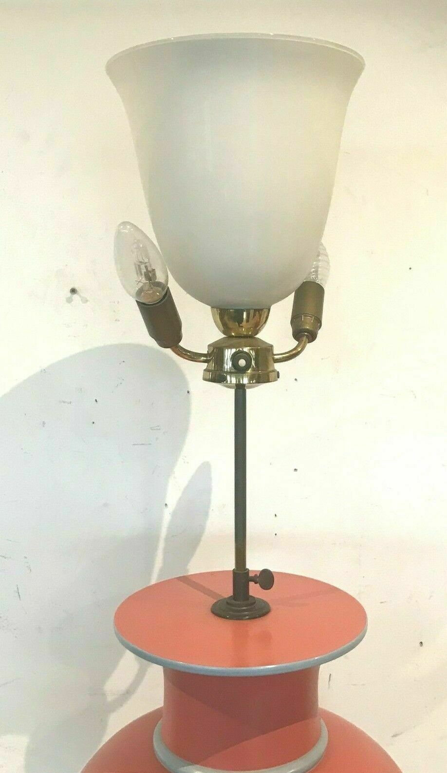 Pair of earthenware lamps with pink and gray patina XX century