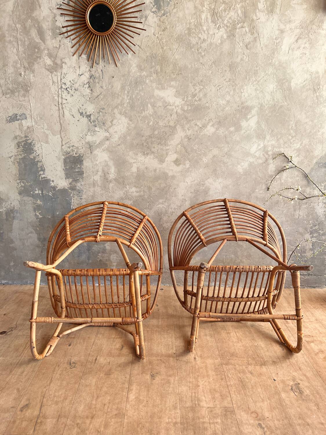 Pair of rattan armchairs