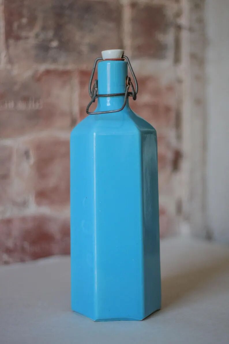 Bouteille de limonade en grès vernissé bleu , grès d'Alsace, poterie, collection