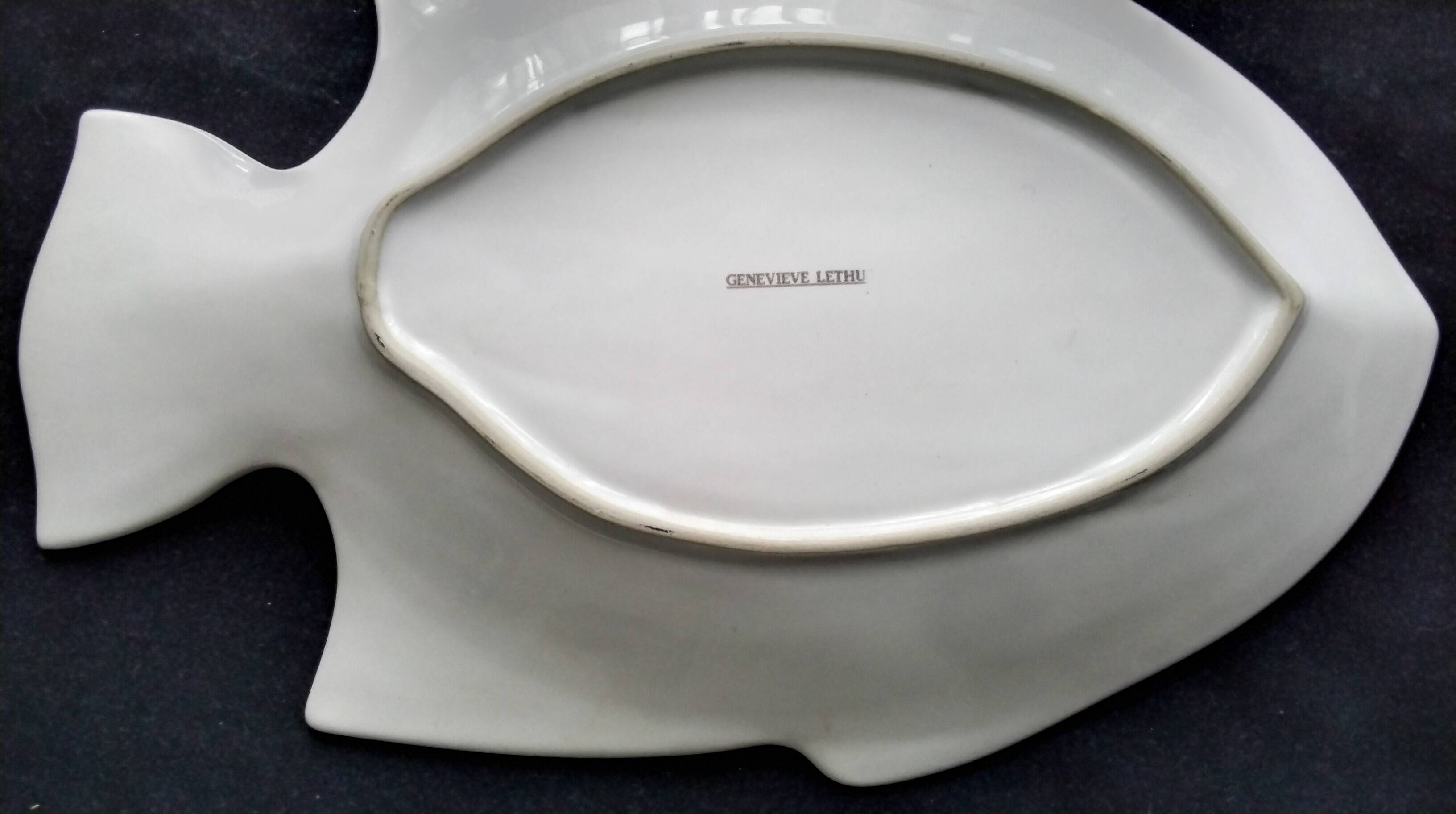 4 zoomorphic ceramic fish plates Geneviève Lethu