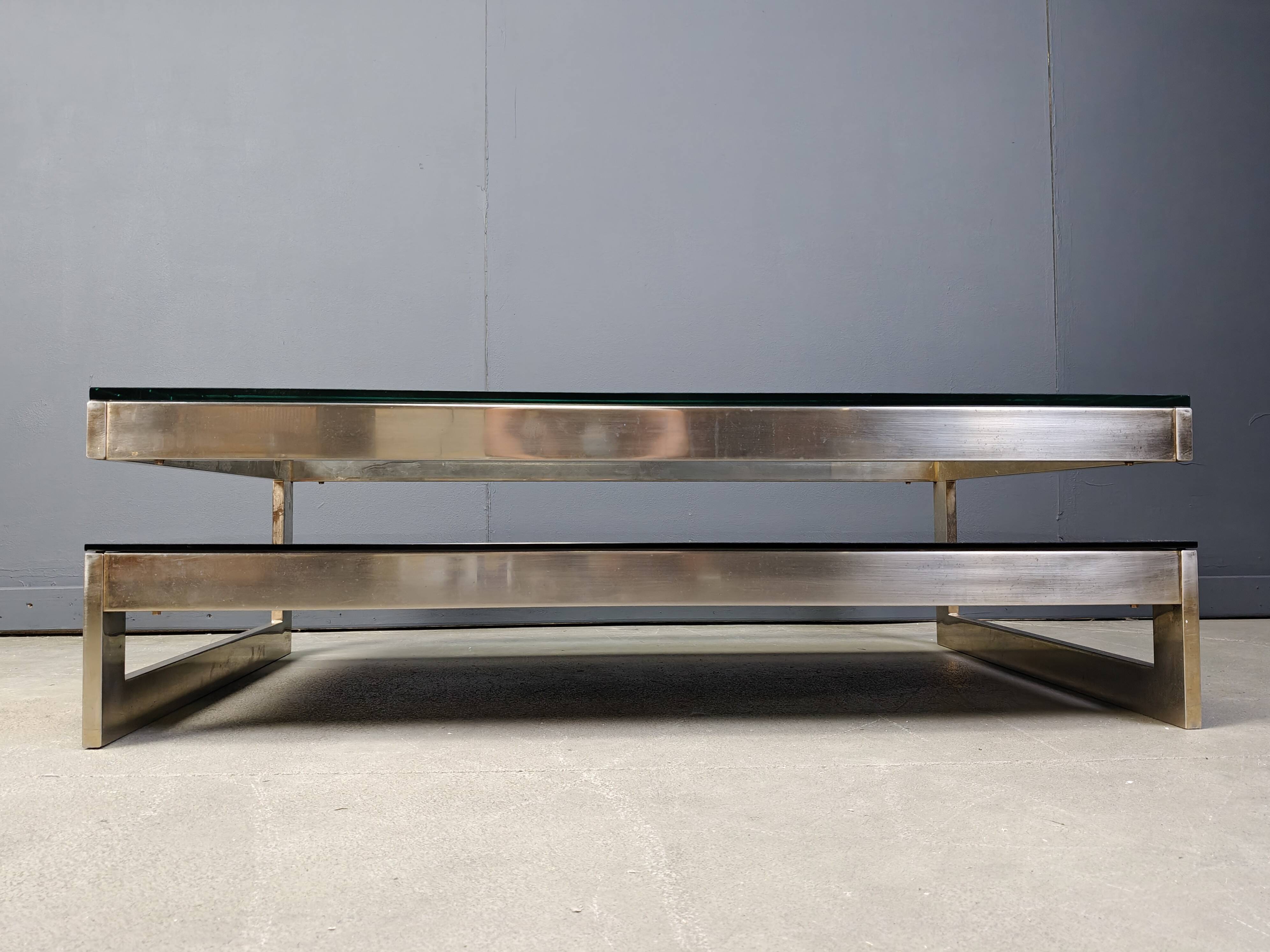 Vintage two tier belgochrom 23kt coffee table, 1970s