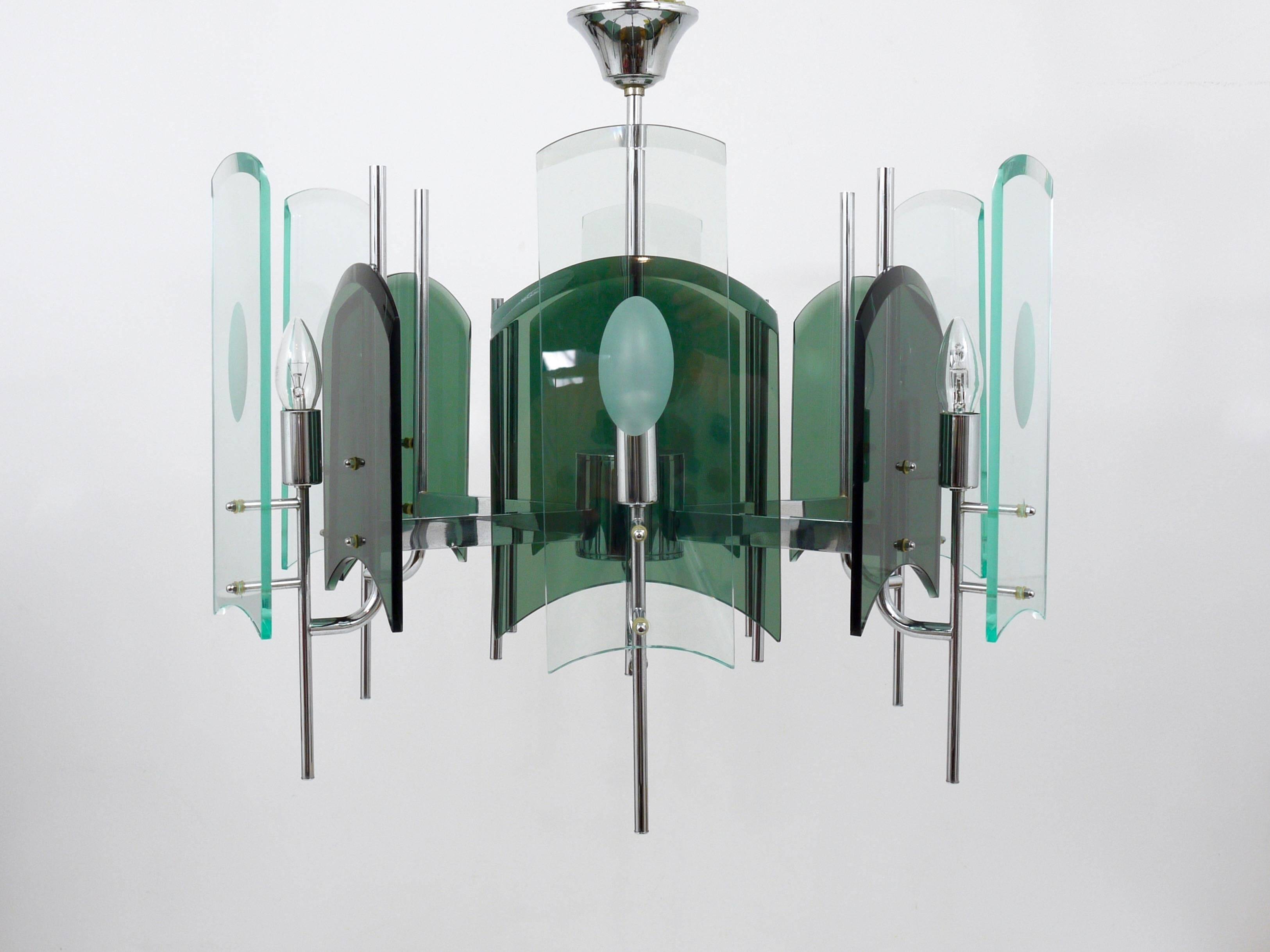 Large glass pendant lamp in Fontana Arte style, mid-century, Italy, 1960s.