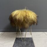 Yellow Angora sheep skin stool 1960s