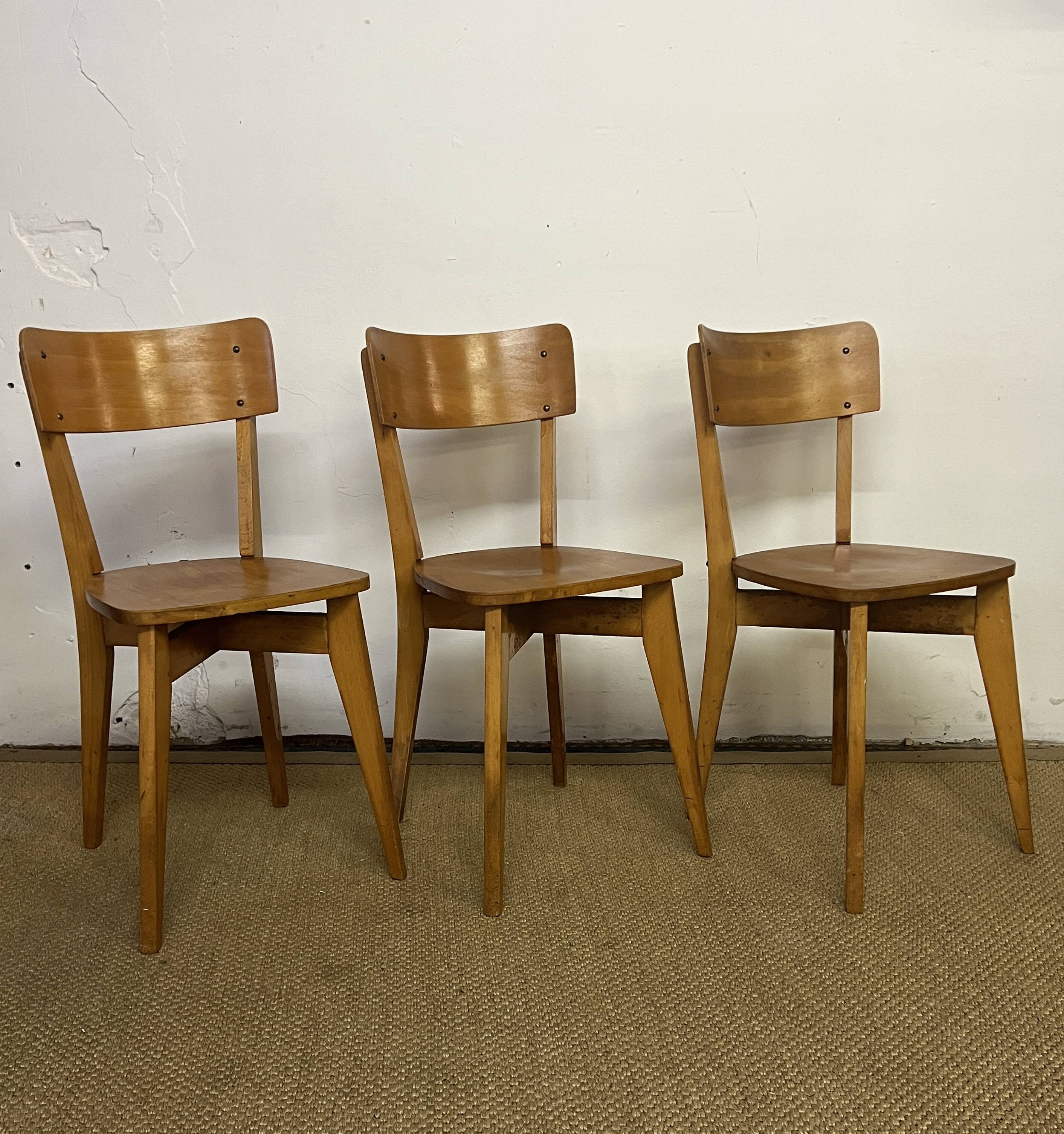 Set of 3 vintage wooden bistro chairs