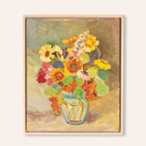 Colorful Bouquet of Flowers, Acrylic on Plate, 41 x 50 cm