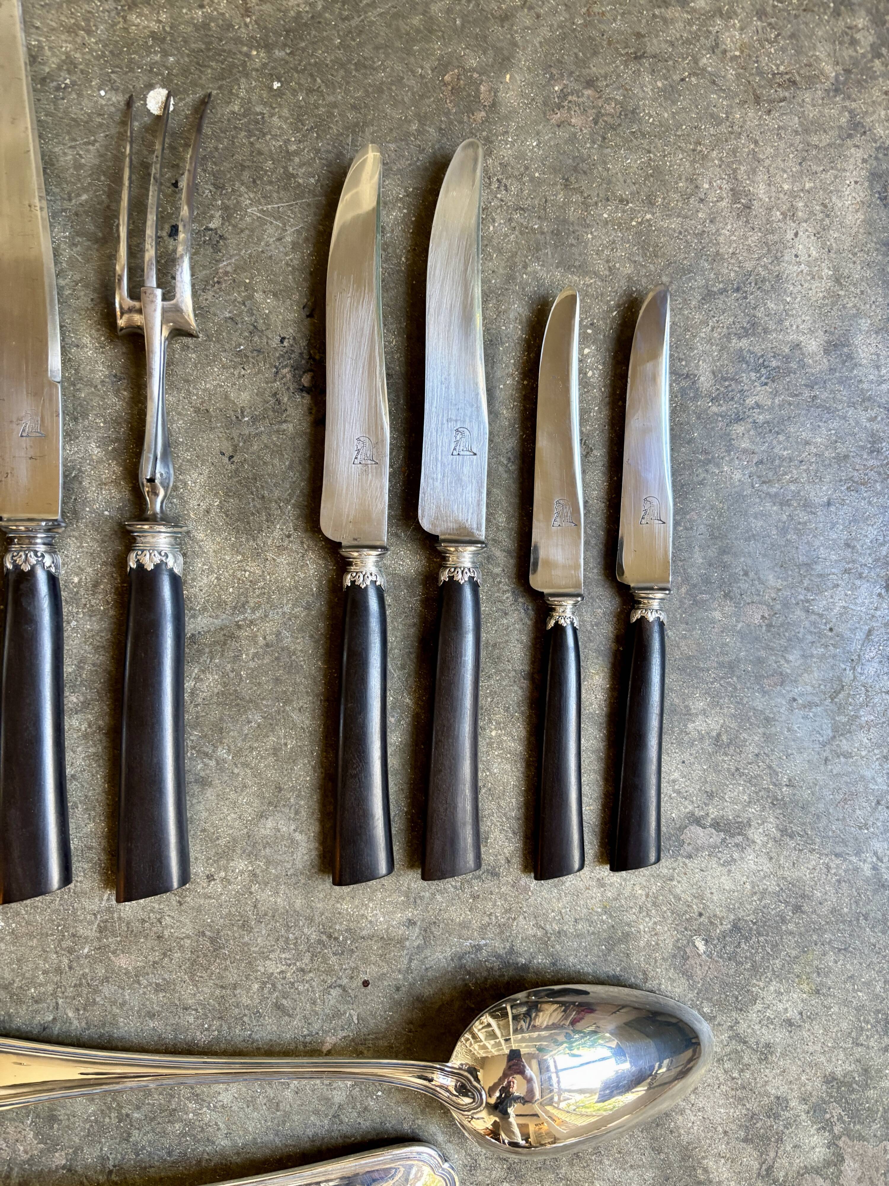 68-piece silver-plated and black ebony cutlery set with 4 velvet cases