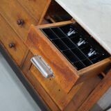 Large Antique Art Deco German Oak & Marble Chocolate Shop Counter, 1920s