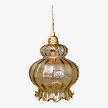 Vintage globe pendant lamp in amber glass