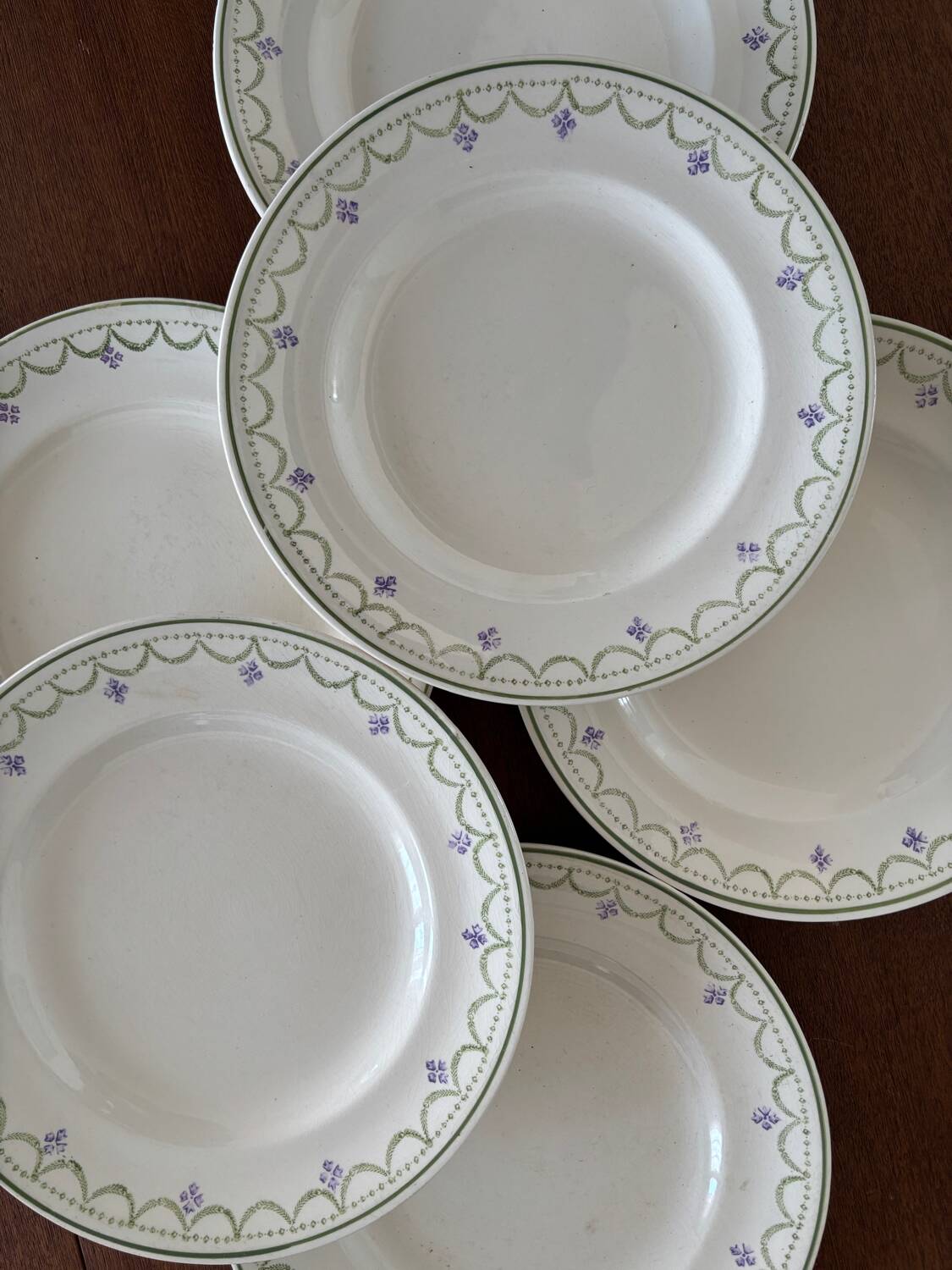 1900s Set of 6 vintage earthenware flat plates, Violetta model by Longwy
