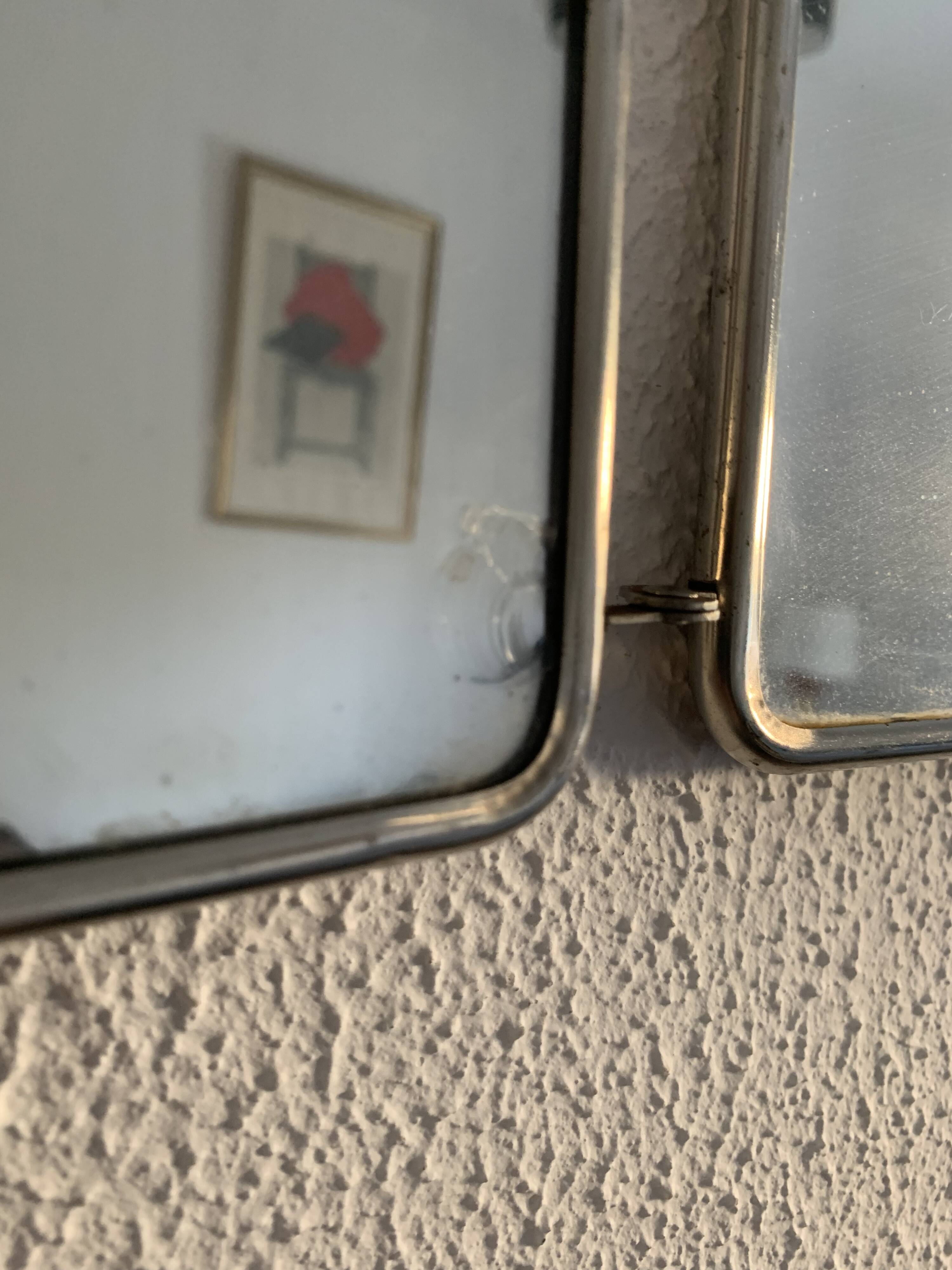 Miroir vintage 1950 triptyque barbier coiffeuse brique - 27 x 67 cm