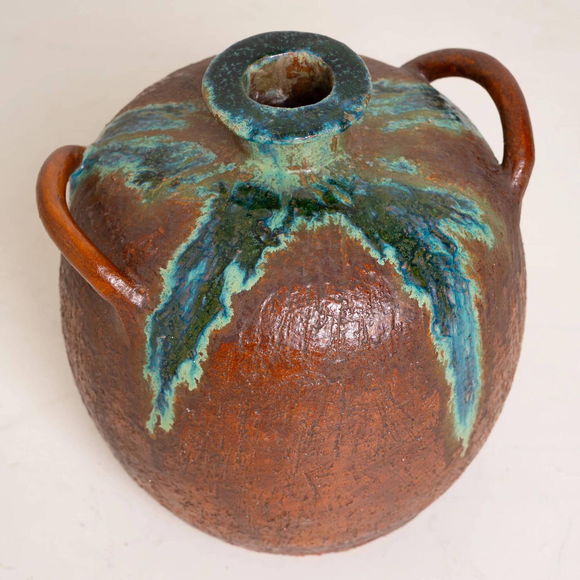 Large Handmade Ceramic Vase with Drip Glaze