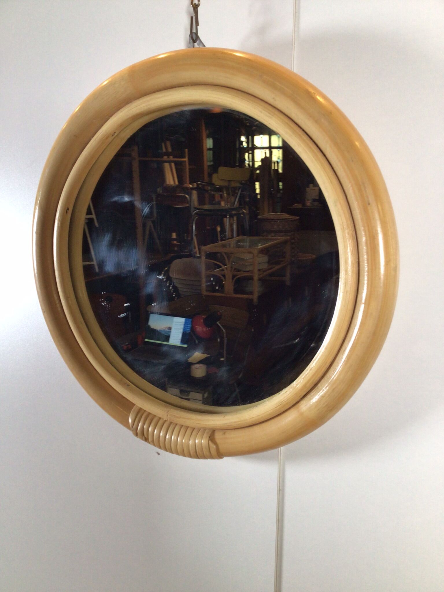 rattan round mirror