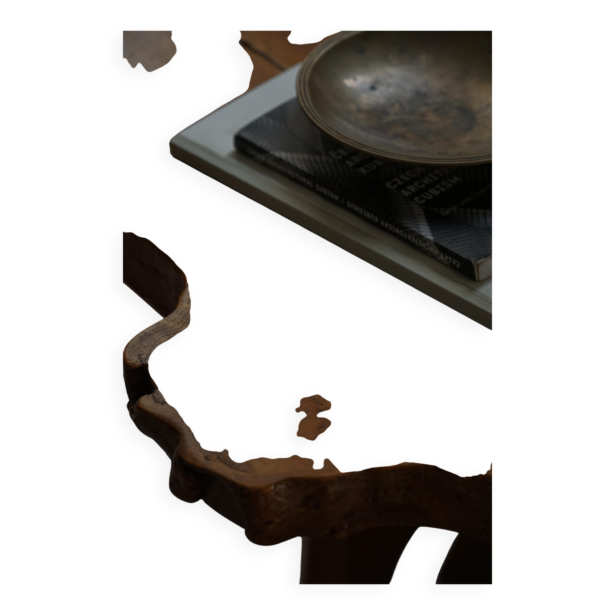 Mid-century Scandinavian coffee table made of solid elm wood, wabi-sabi style, 1960s.