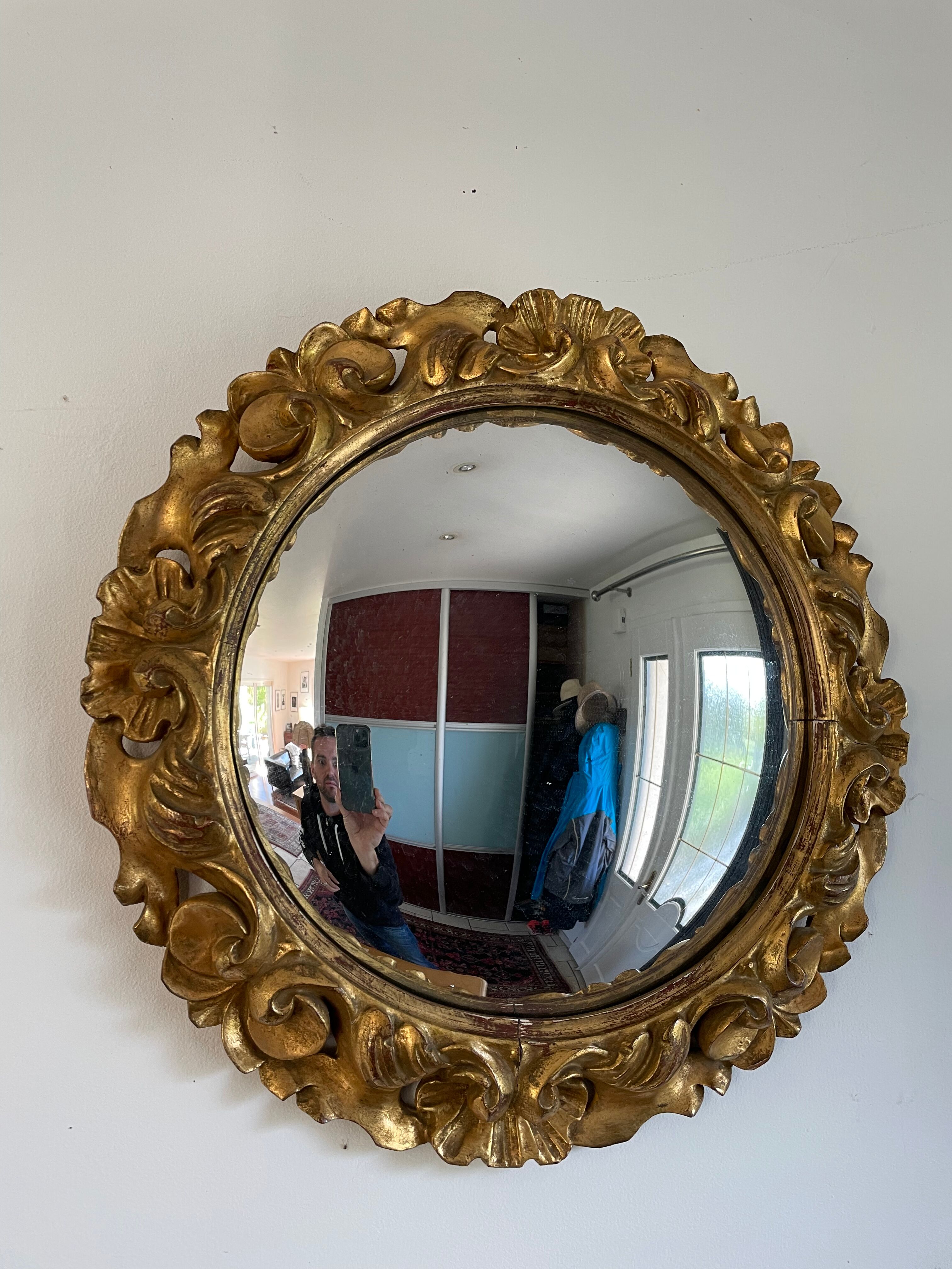 Witch mirror in gilded wood carved 1950 41cm