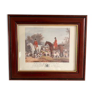 Ancien cadre en bois avec scène de chasse