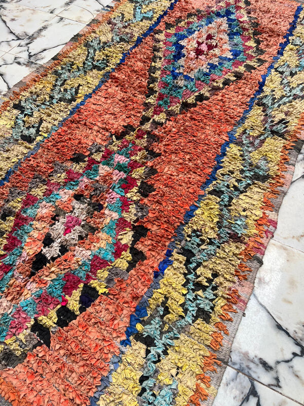 Tapis berbère Boucherouite orange pêche