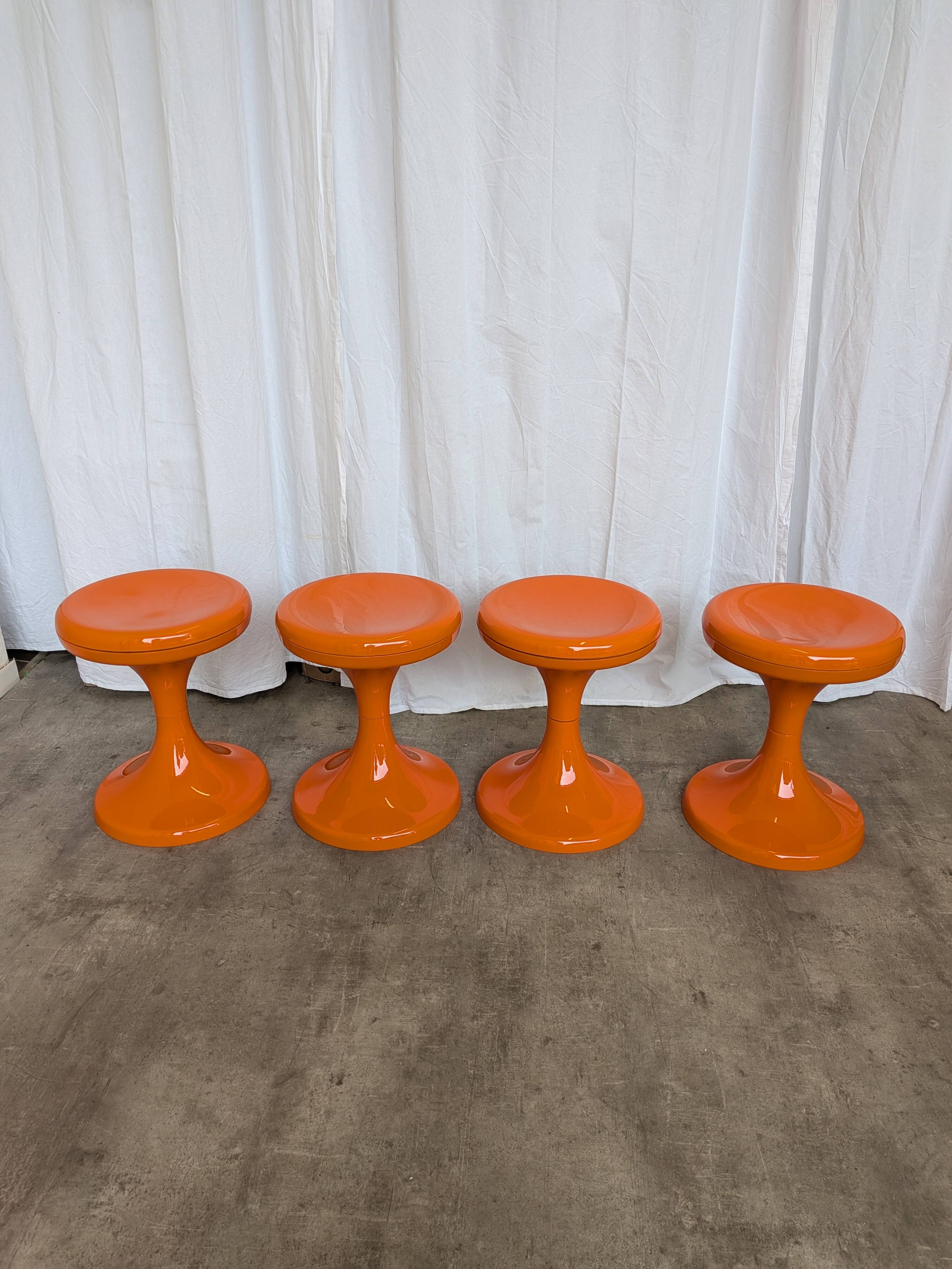 Set of 4 Vintage Mushroom Stool “Jurček” by Meblo, Retro Orange 1960s – Spa