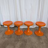 Set of 4 Vintage Mushroom Stool “Jurček” by Meblo, Retro Orange 1960s – Spa
