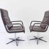 Wilkhahn Delta Highback set of 2 brown leather armchairs by Delta Design