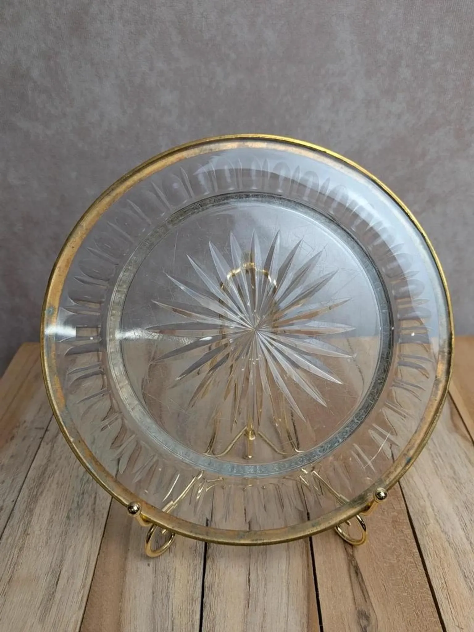 Antique cut glass plate – Gilded metal mount Cailar-bayard – French silversmithing