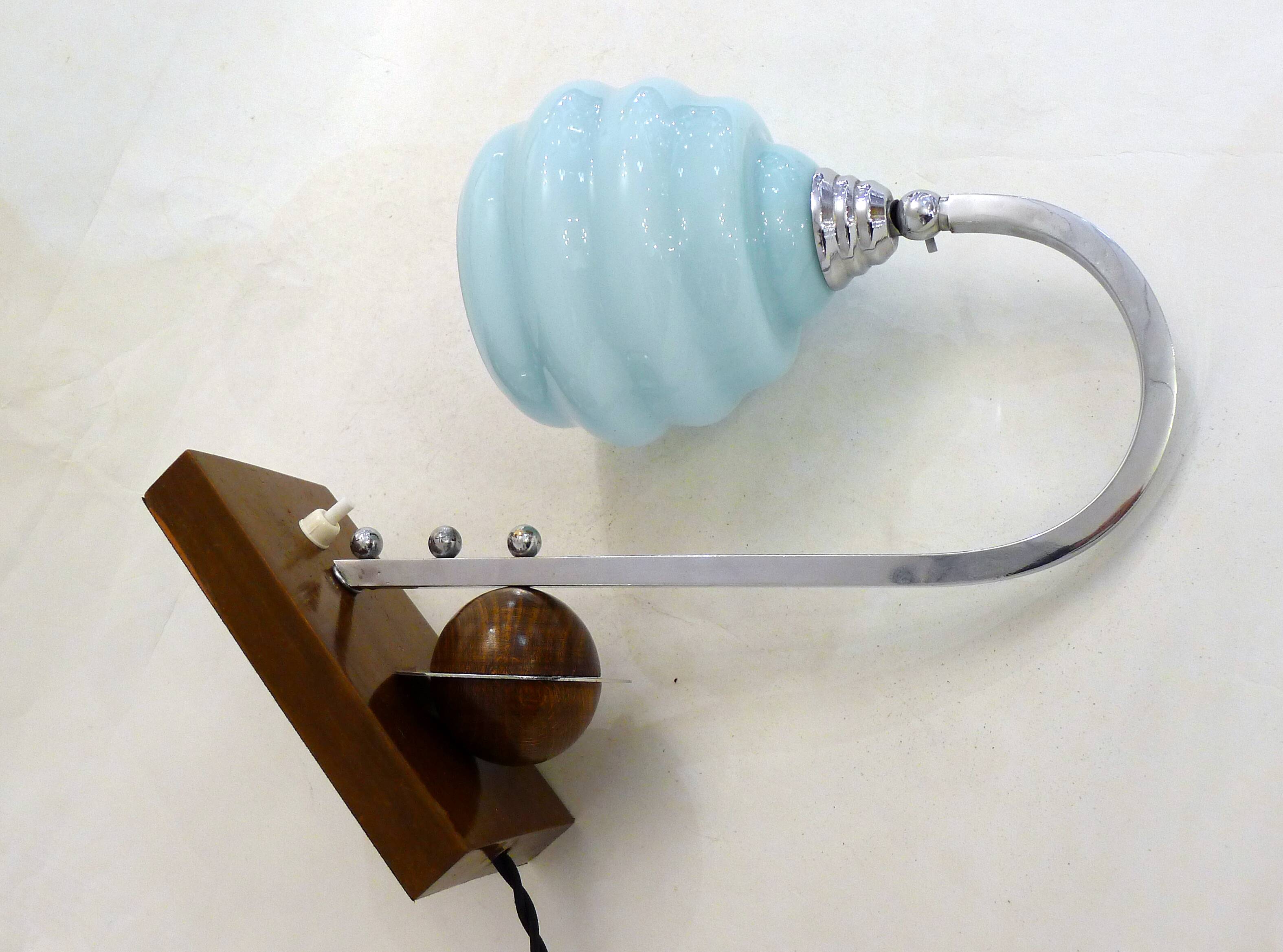 Lampe Art Déco, saturne & opaline bleue 1930'