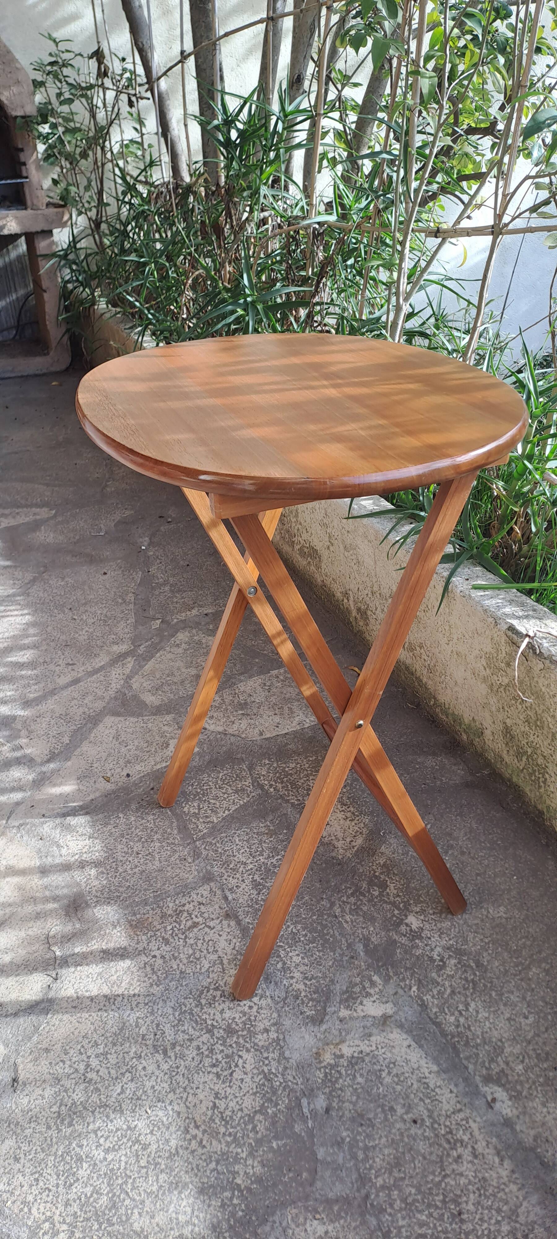 Oval teak wooden folding boat table 1970 Wooden side table sold individually