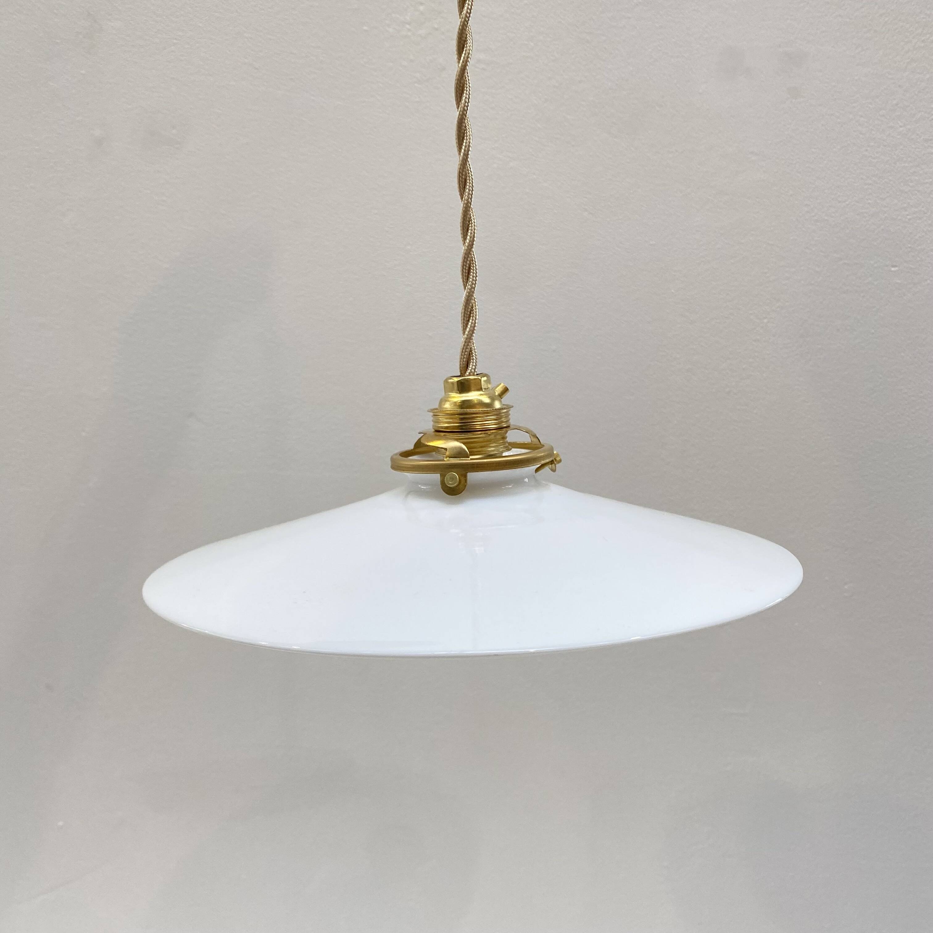 Pair of white opaline pendant lights