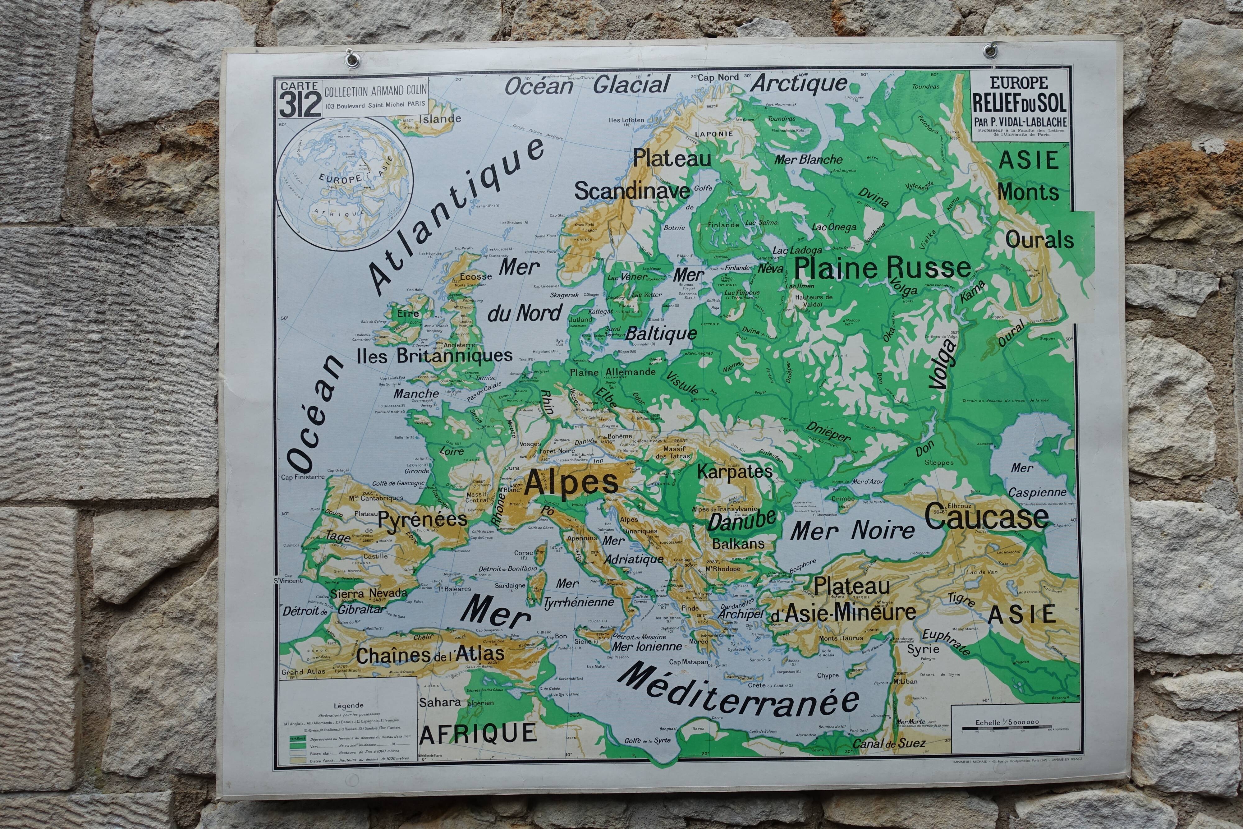 Old school map Vidal Lablache 312 Political and geographical Europe