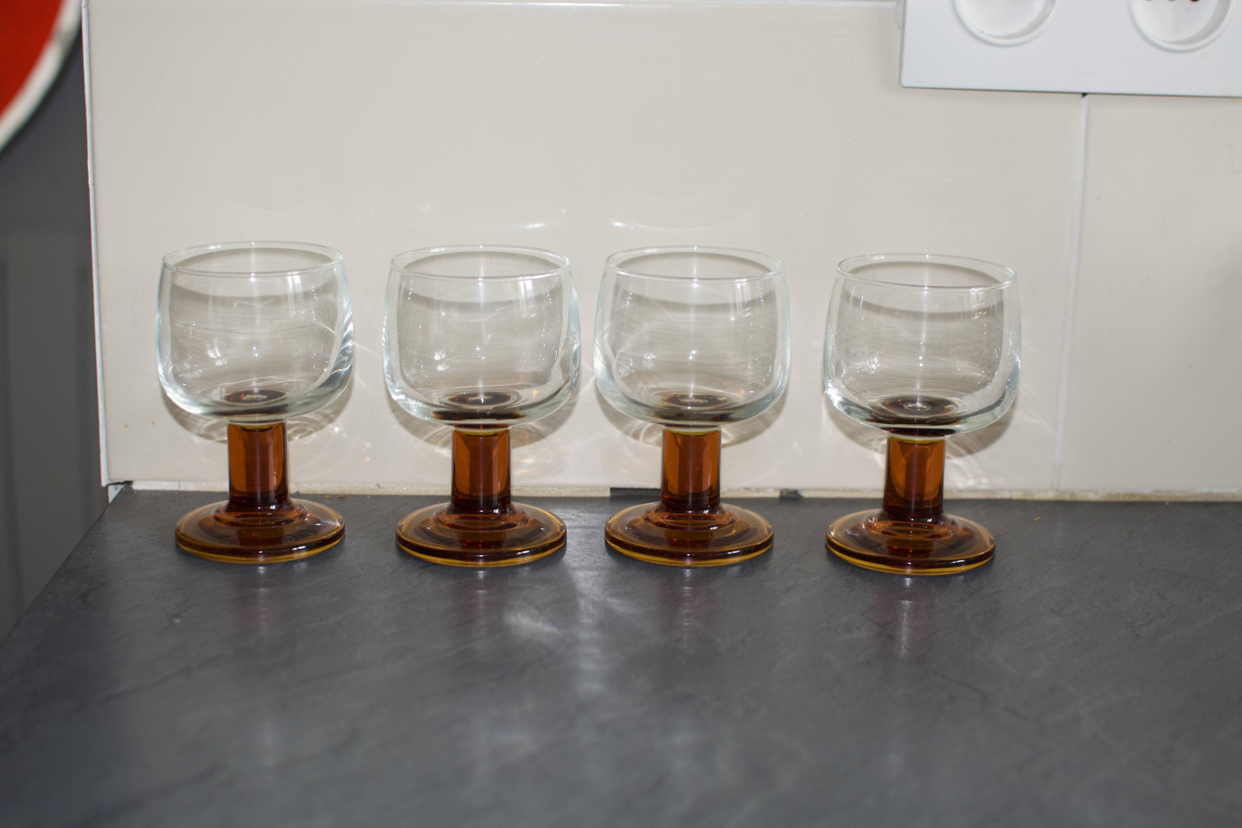 Vintage 70s glasses with amber block feet