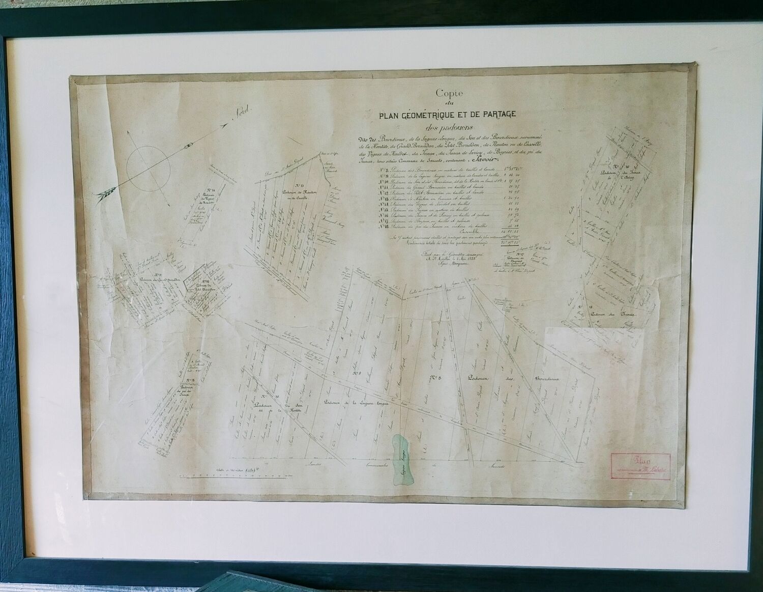 Plan cadastral "géométrique et de partage" de 1852 entoilé