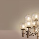 Pair of Veronese chandeliers 165 cms steel glass Murano circa 1970