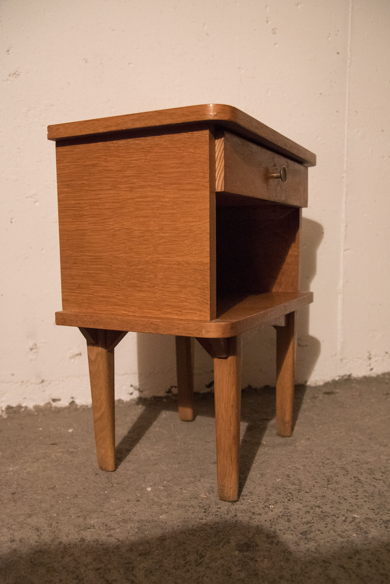 Vintage blond oak bedside