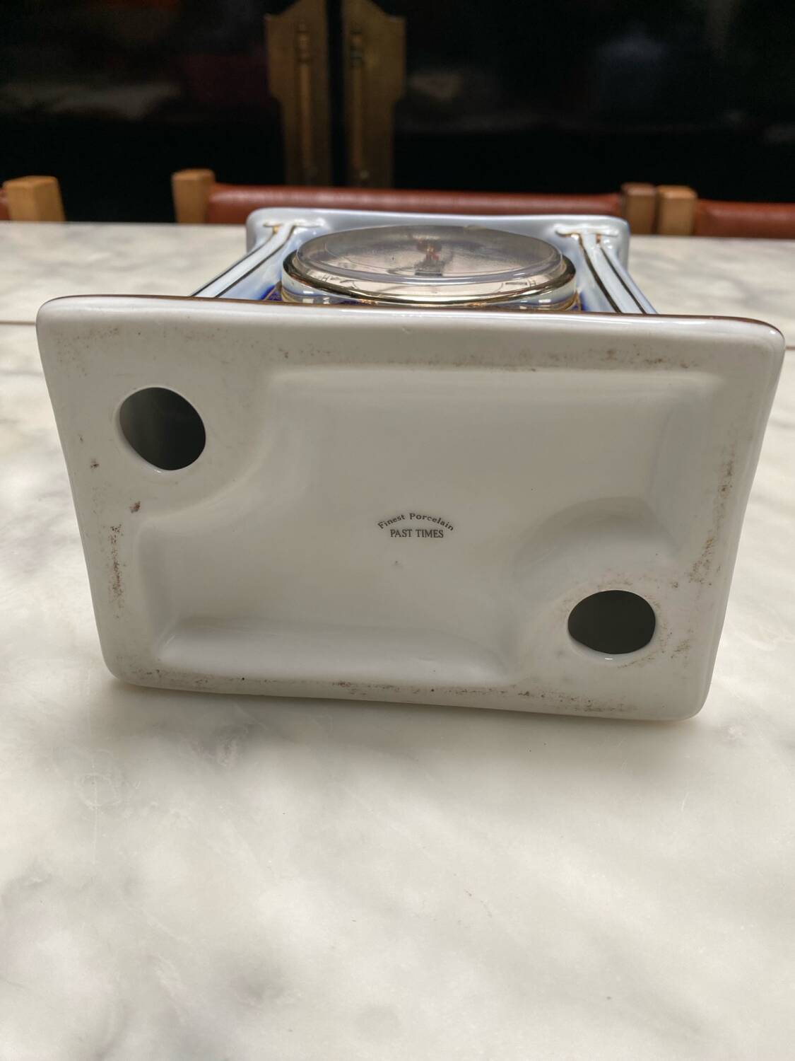 English porcelain clock and candle holders