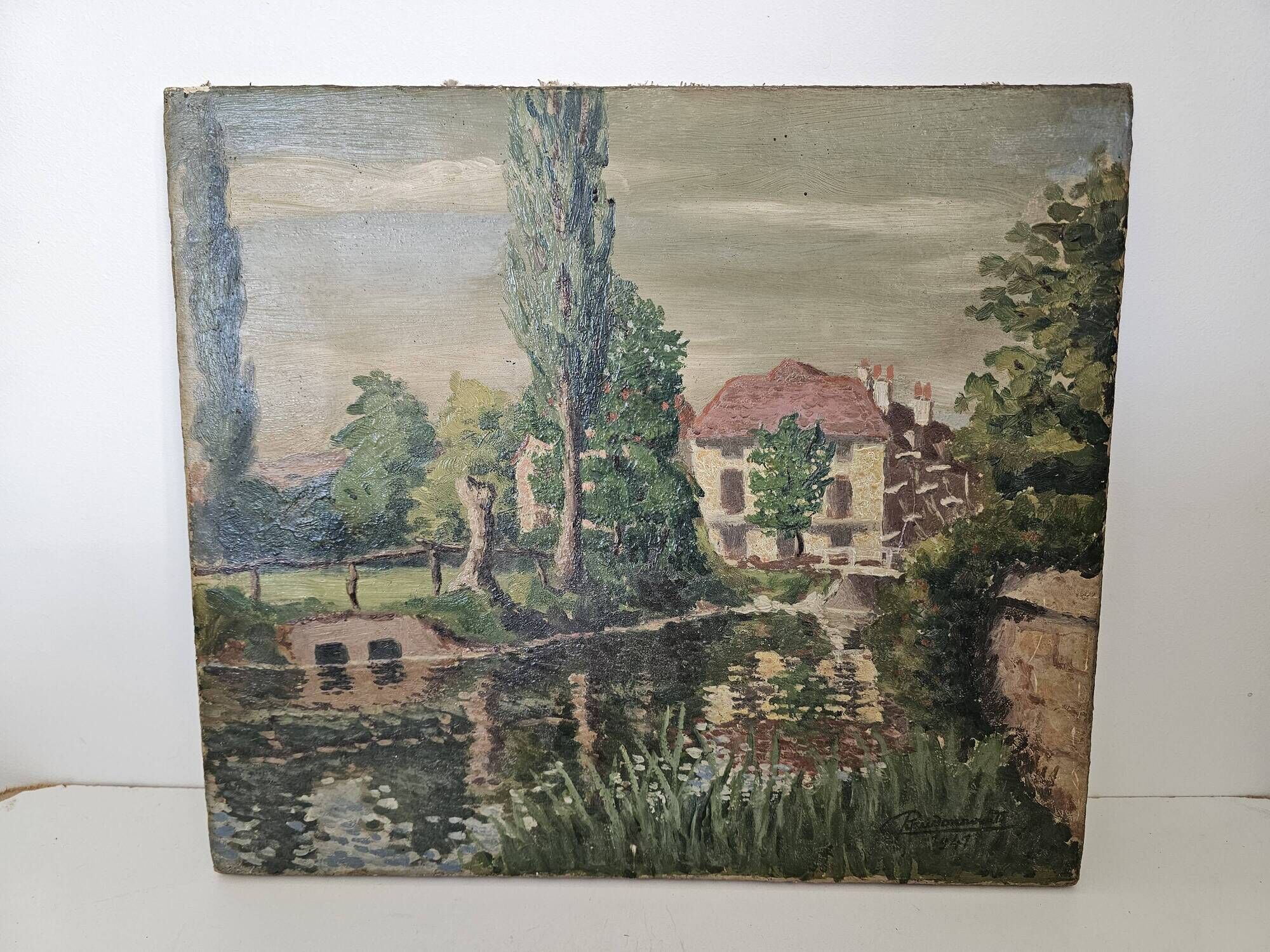 Oil on canvas painting View of the Mill signed Paudonneret? 1941