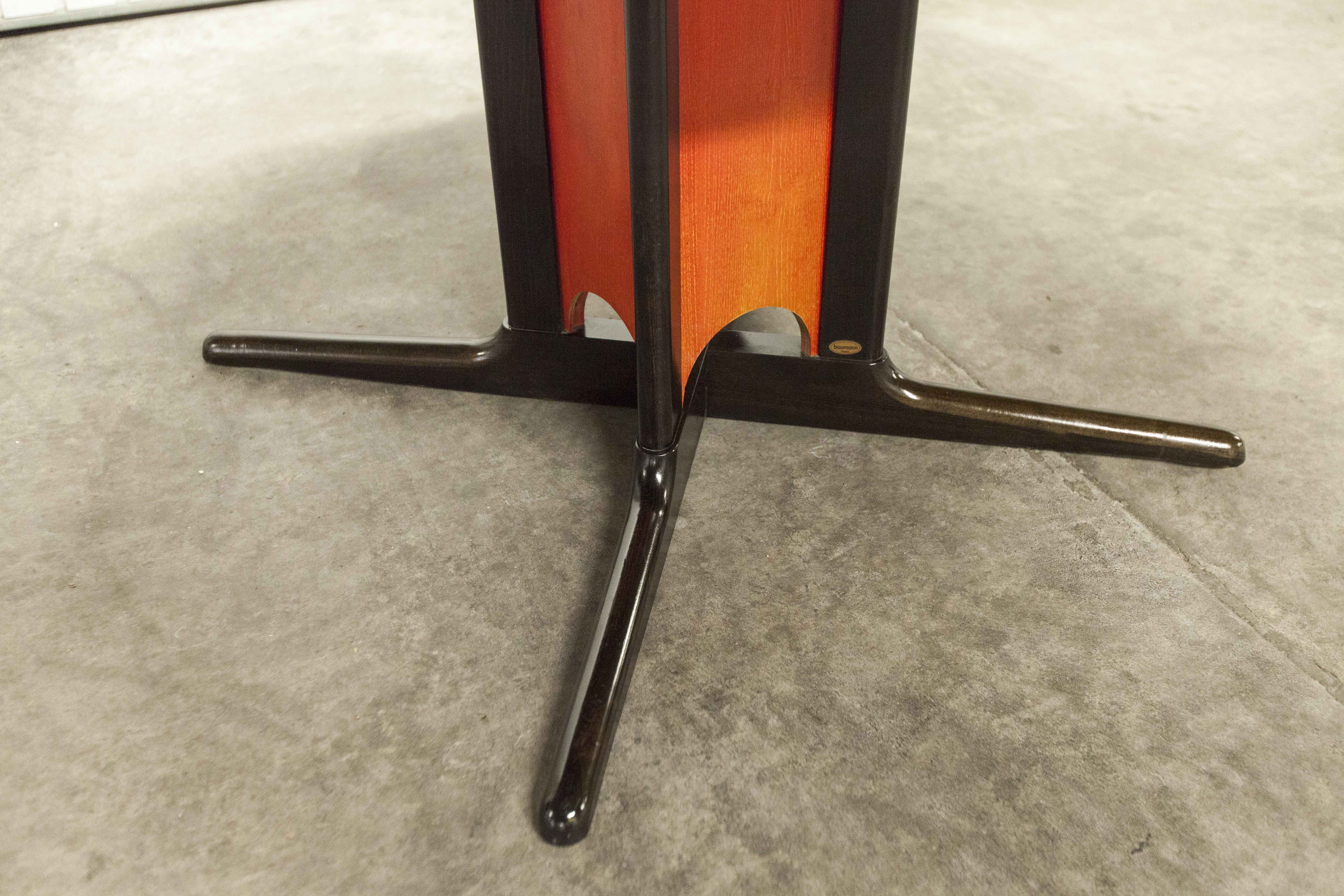 Table and 6 armchairs Baumann Diese, design Pagnon Pelhaître, Wenge color and red,
