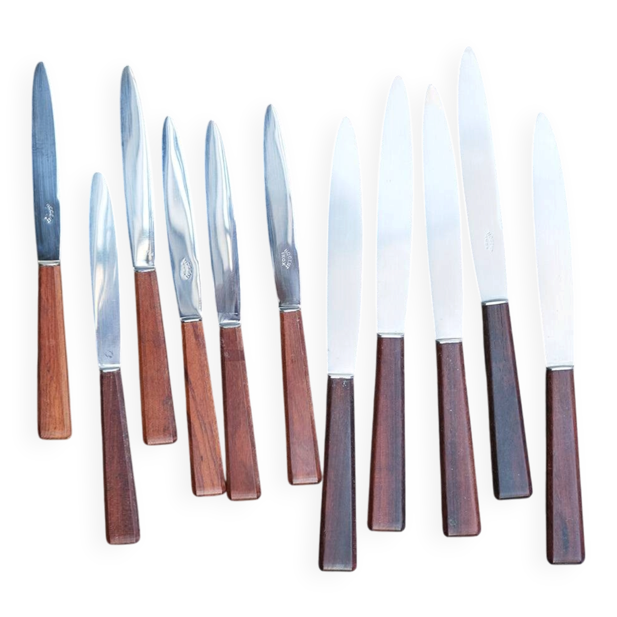 Nogent knives, teak handles, vintage (6 small, 5 large)