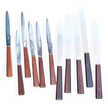 Nogent knives, teak handles, vintage (6 small, 5 large)