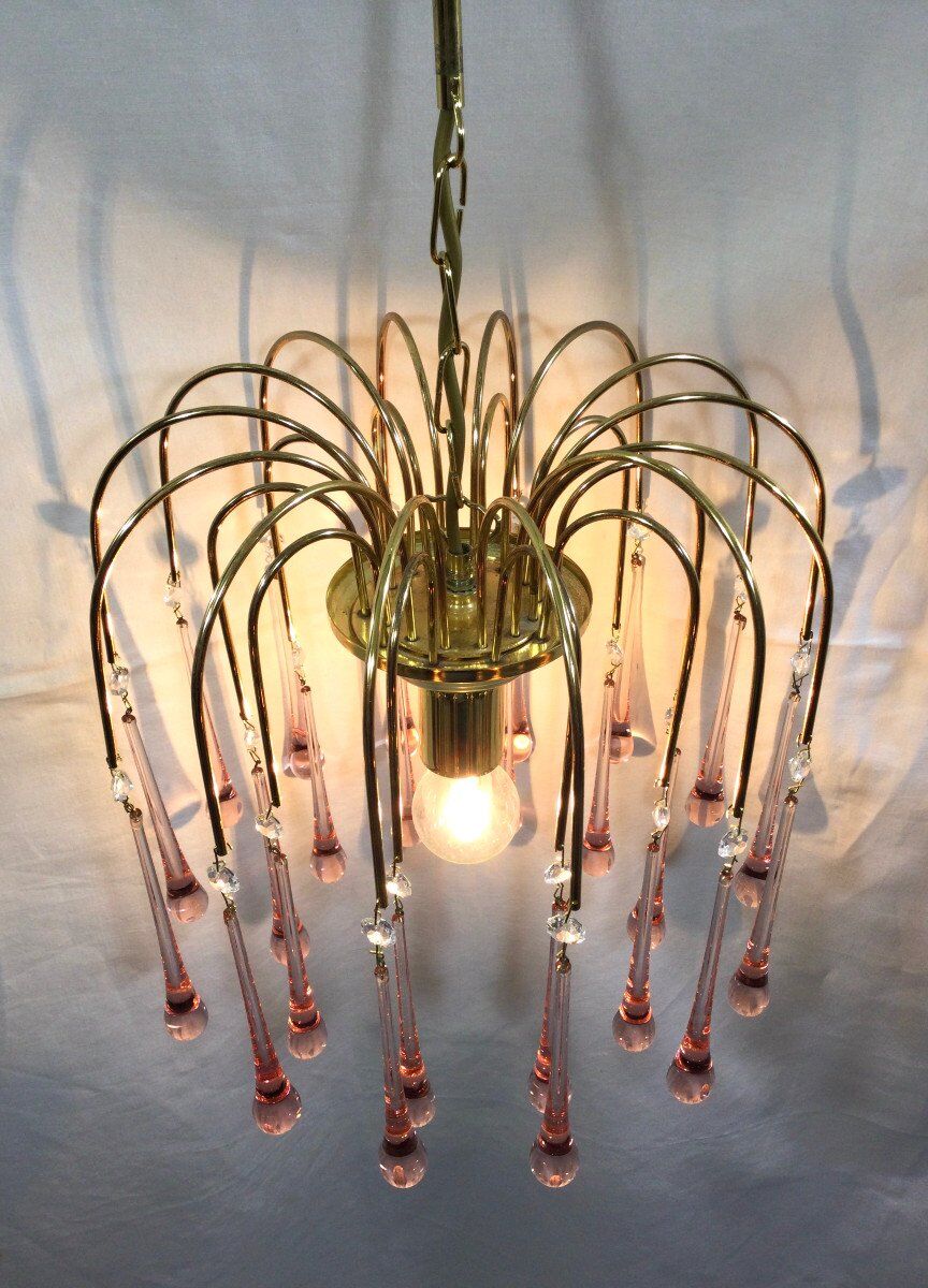 Murano chandelier pink crystal drops