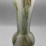 Vase in white opaline blown glass and green, yellow, blue polychrome shades