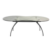 BERNARD DEQUET, brushed aluminium desk table and "kidney" glass, design