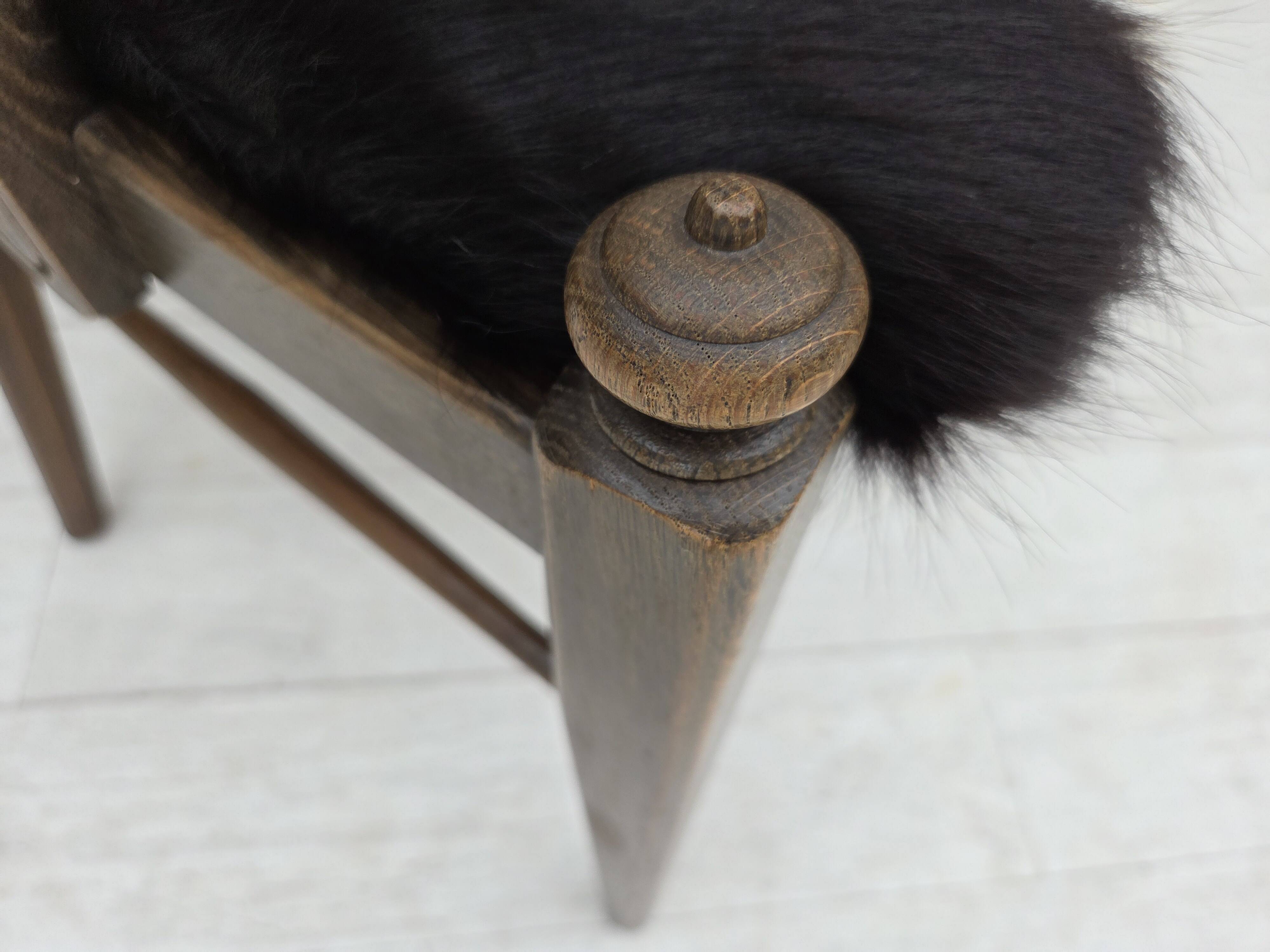 1960s, Danish high-backed armchair, reupholstered, furniture cowhide, oak.