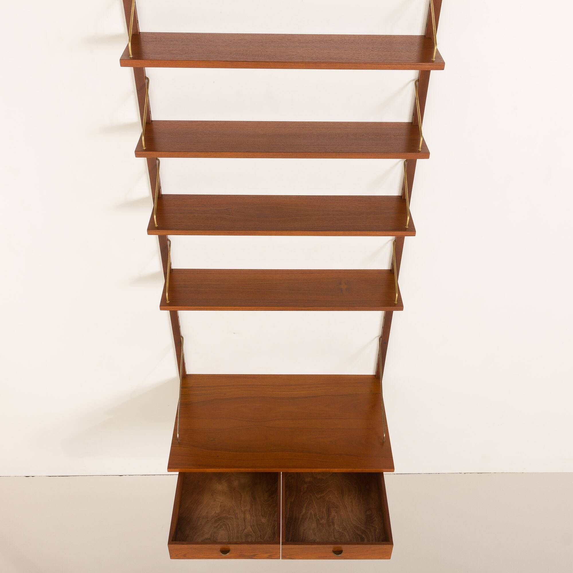 Danish vintage teak home office shelving unit, 1960s