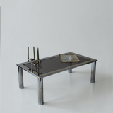 Chrome metal and smoked glass coffee table, 1970.