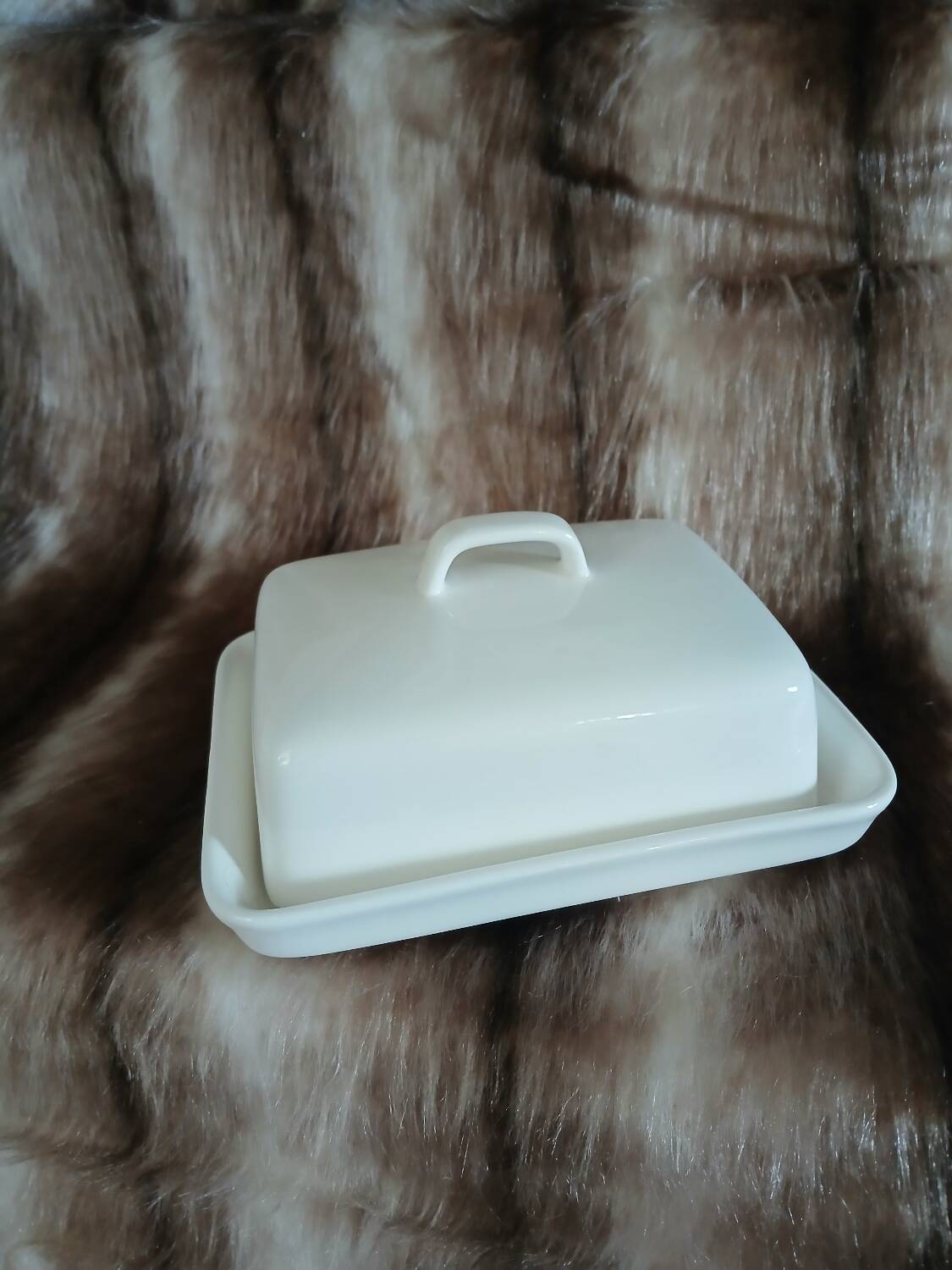 White ceramic butter dish