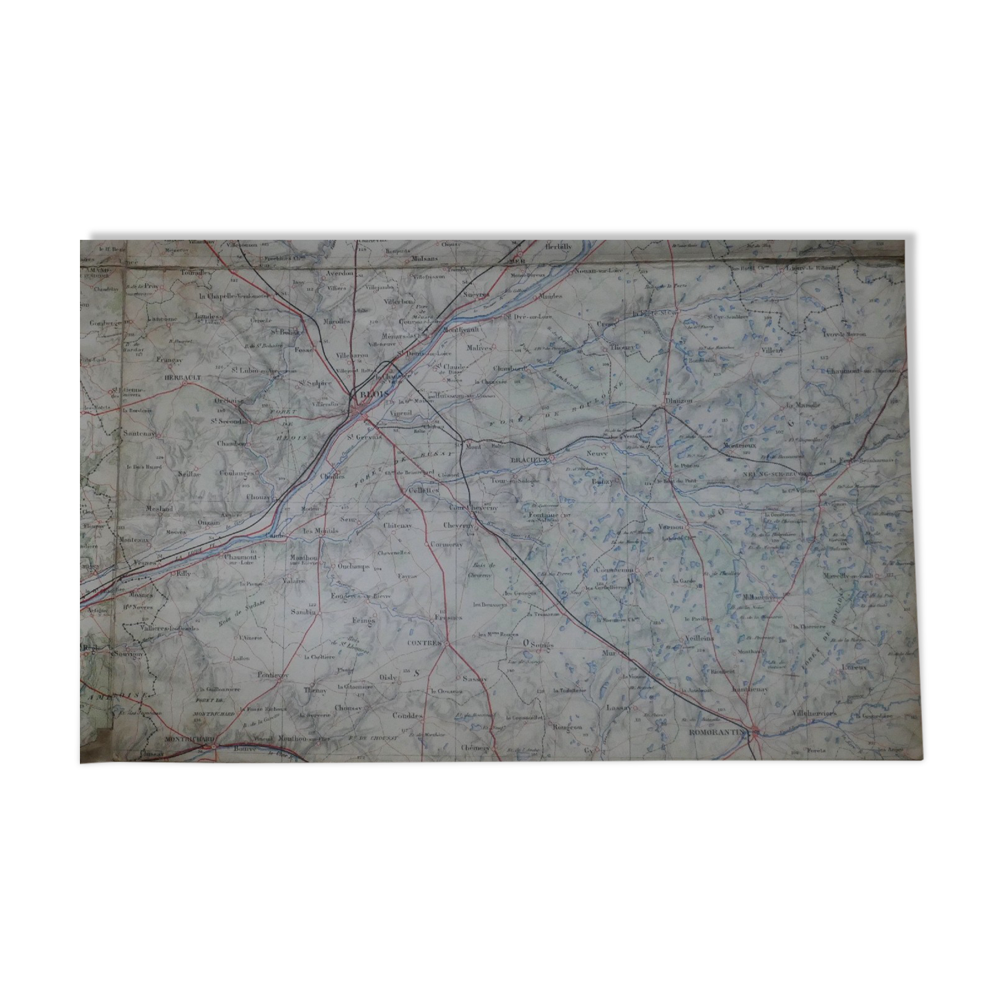 Old map of Tours, Blois, Orléans, Le Mans