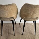 Vintage barrel chair pair – boucle fabric and brass splayed legs